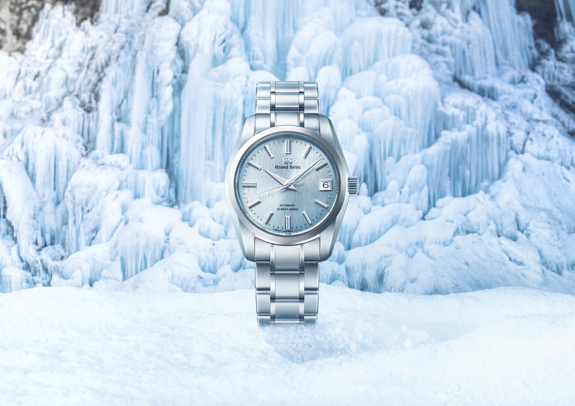 Grand Seiko SBGH347 with ice backdrop